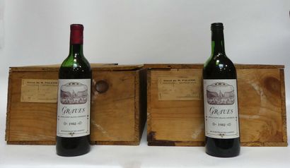 null Vingt-trois bouteilles de GRAVES 1982 dans leur caisse bois, niveaux divers...