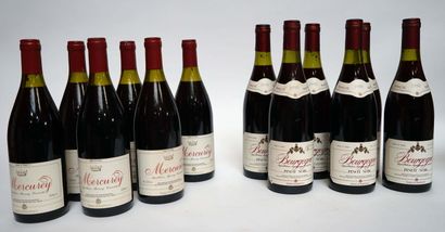 null 6 blles Bourgogne Pinot noir 1990 et 6 blles Mercurey. Niveaux légèrement b...
