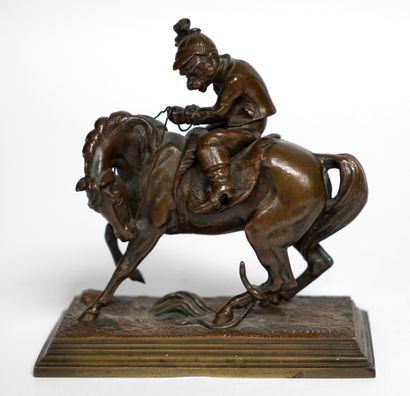 null Théodore GECHTER (1796-1844) Singe habillé en jockey sur un cheval attaqué par...