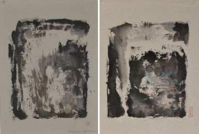 null CHEN Dehong (1936) Deux compositions. Encre de Chine, et encres de couleurs...