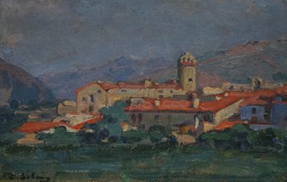 null Eugène Benjamin SELMY (1874-1945). Paysage aux toits rouges. Huile sur panneau....