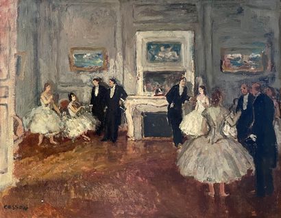 null Marcel COSSON (1878-1956). Le foyer de l'Opéra. Huile sur Isorel signé en bas...