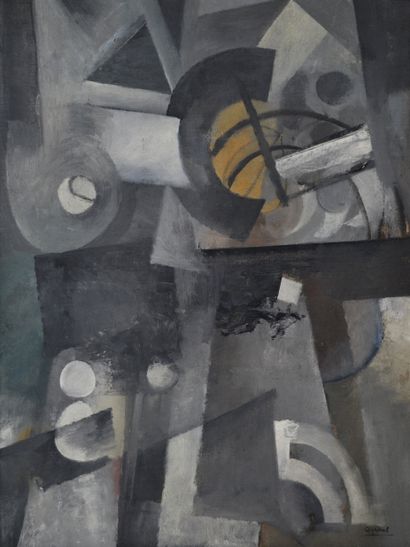 null Youla CHAPOVAL (1919-1951) Composition abstraite sur fond gris. Huile sur toile...