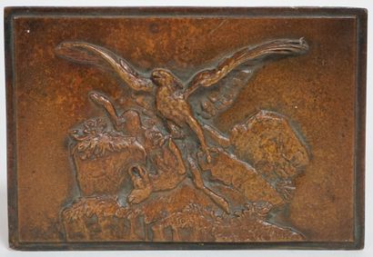 null Antoine-Louis BARYE (1795-1875) Bas relief à décor d'un aigle attaquant un chamois....