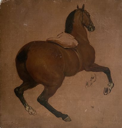 null Adam Frans van der MEULEN (1632-1690) (Attribué à) Etude de cheval. Toile marouflée...