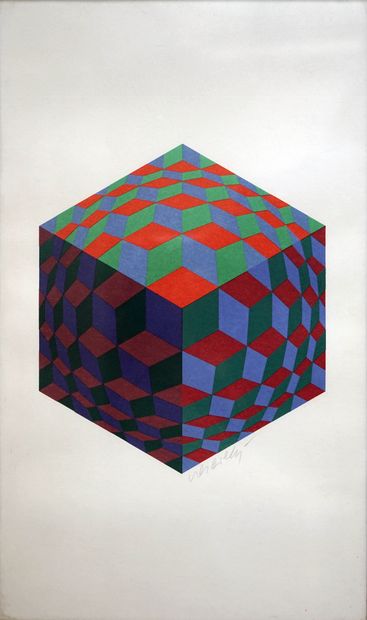 null Victor VASARELY (1906-1997) Composition hexagonale. Lithographie signée. 49...