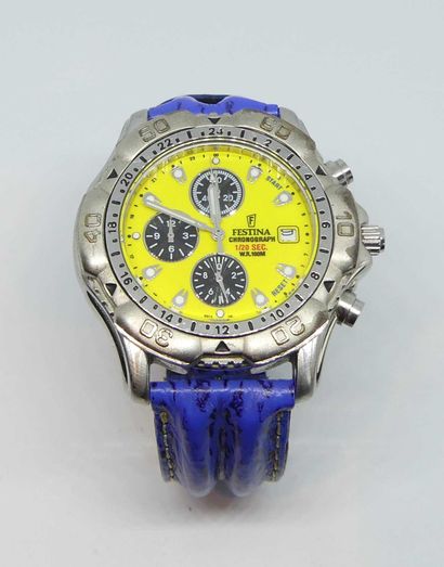 null FESTINA Chronograph with yellow dial, three subdials and date window