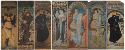 null Henriette CATEL d'après Alponse MUCHA, vers 1900. Ensemble de sept copies d'affiches...