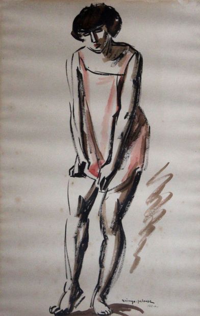 null Germain RAINGO-PELOUSE (1893-1963) La frileuse. Encre et aquarelle signée en...