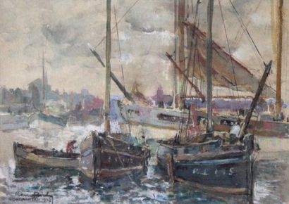 null Pierre RICHY (1877-1937) Voiliers à Concarneau. Aquarelle et gouache signée...