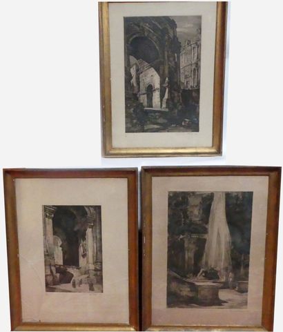 null Albert DECARIS (1901-1988), Architectures, trois gravures numérotées, daté 1924...