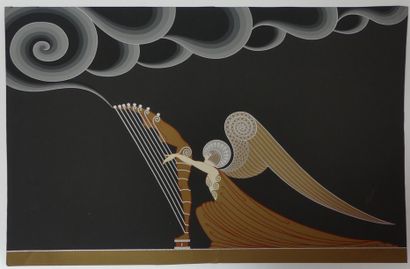 null Romain de TIRTOFF dit ERTE (1892-1990). L'ange à la harpe, lithographie en couleurs...