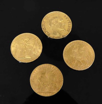 null FOUR PIECES of 20 F. gold 1859, 1878, 1905 and 1907