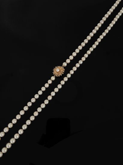 null Choker cultured pearl SAUTOIR, the flower clasp in yellow gold wire, the heart...