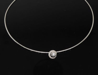 null Two gold spring chain necklace with a white gold pendant set with a diamond...