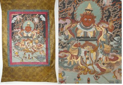 null Tangka peint sur tissu représentant Virupaksha, Lokapala de l'Ouest tenant un...