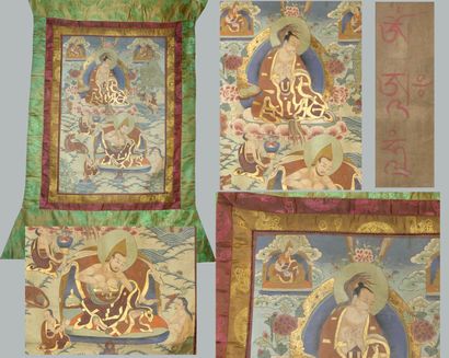 null Tangka peint sur tissu représentant le Bouddha Nageshvara et le Gourou Rimpoche...