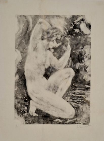 null Raphaël DROUART (1894 – 1972) Baigneuse. Monotype sur vergé mince, signé. Plis...