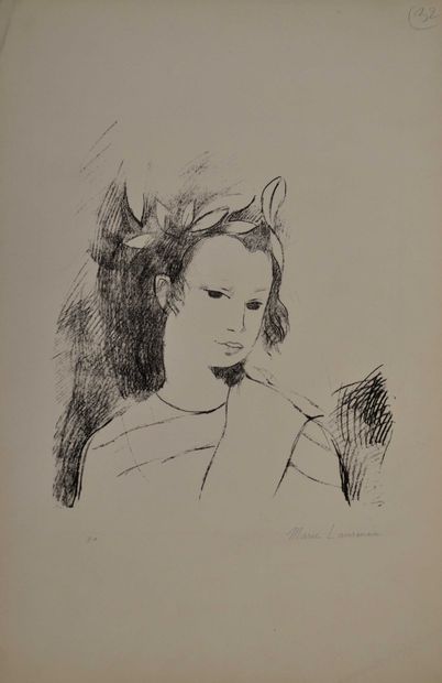 null Marie LAURENCIN (1883 - 1956) La Muse couronnée. 1954. Lithographie en noir...