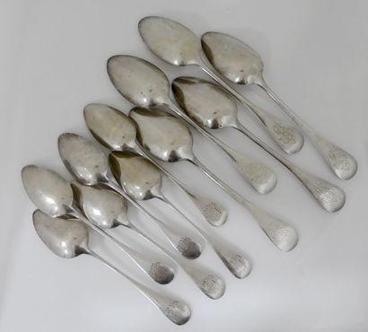 null SIX silver SPANKS for entremets, single-flat model, the spatula engraved and...