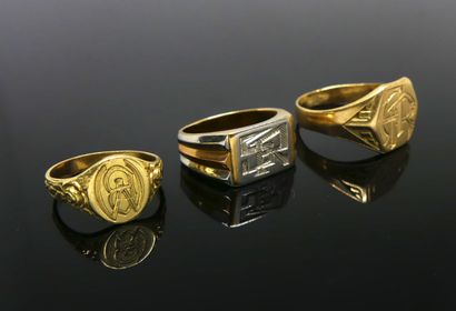 THREE HORSES, one in two golds, engraved...