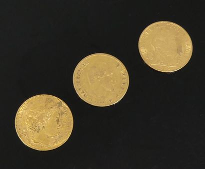 THREE 10 franc gold coins
