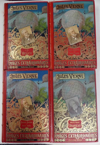 null Jules VERNE. Quatre volumes des Voyages extraordinaires dont L'Ile à hélices...