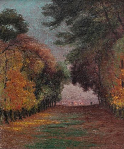  Pierre Ernest PRINS (1838-1913) Allée du parc de Saint-Cloud. Oil on canvas signed...