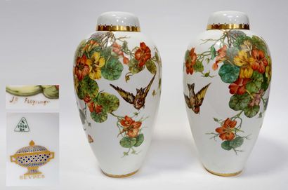  Pair of important ovoid VASES in white porcelain...