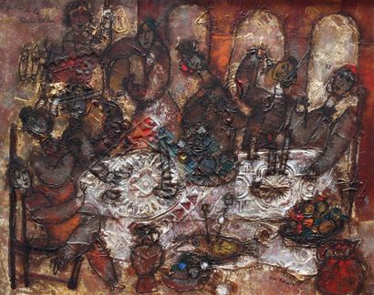 null Théo TOBIASSE (1927-2012) The Feast of Queen Esther, 1972. Oil on canvas signed...