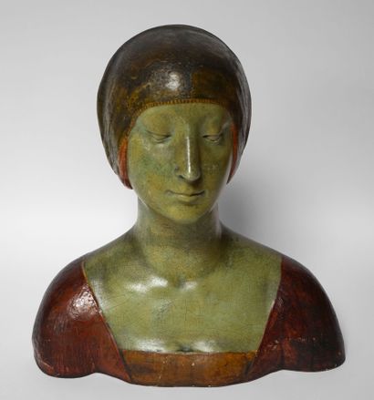  Francesco LAURANA (1430-1502) (after) Bust of a woman in polychrome patinated plaster,...