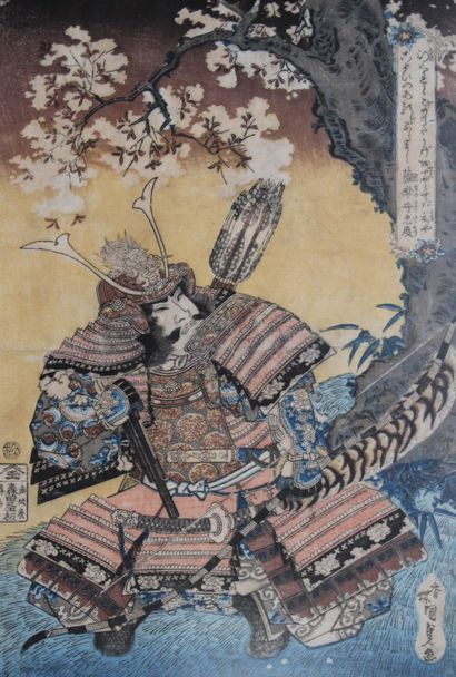 KUNISADA I (1786-1865) Samurai in springtime....