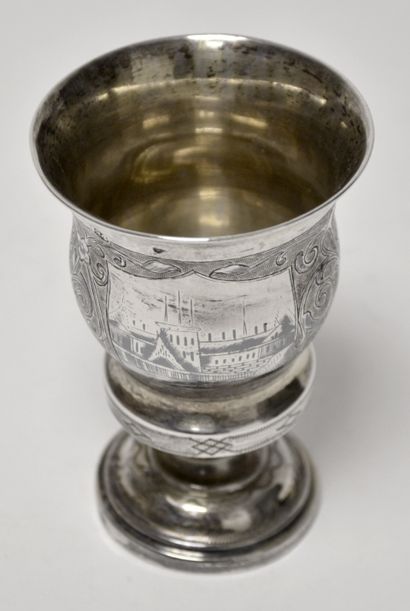  Russian school XIXth. Silver baluster GOBELET engraved and nielloed, decorated with...