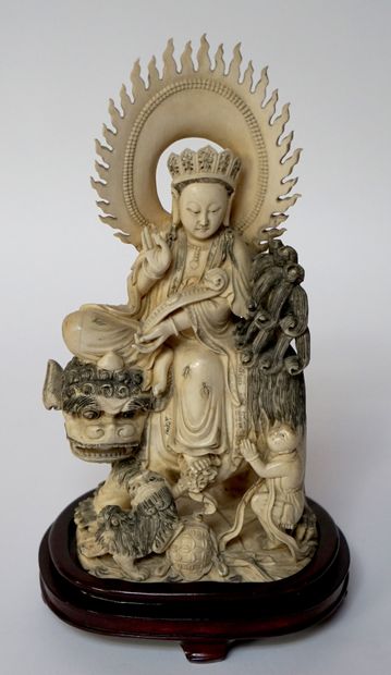 CHINA. Seated GUANYIN in ivory, the head...