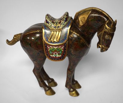 null CHINA. Important Tang-inspired horse in polychrome cloisonné metal. Modern work....