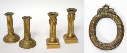 A pair of gilt bronze TOILET CANDLES, the shaft with fluted column decorated with...