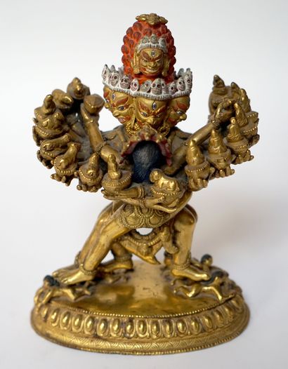 TIBET. Hevajra and Nairâtmya in bronze with...