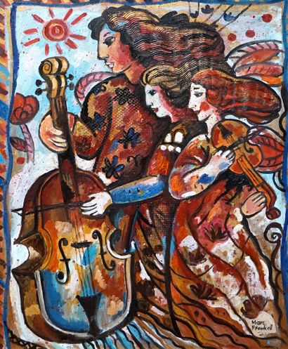  Marc FRENKEL, 20th century. Cello woman. Oil on canvas signed lower right. 50 x...