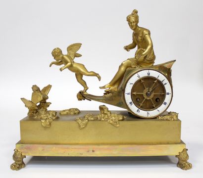  Gilt bronze HANGER, decorated with Psyche on her chariot accompanied by Cupid and...