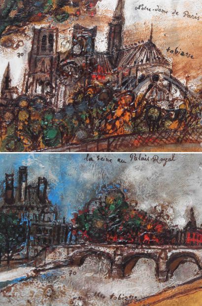 null Théo TOBIASSE (1927-2012) Notre Dame and the Seine, and the Seine at the Royal...