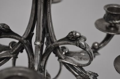 null CHRISTOFLE, circa 1890. Pair of important CANDELABRES with six silvered bronze...