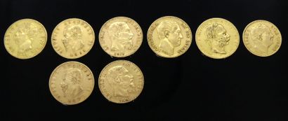 null HUIT PIECES en or: 3 pieces de 20 francs Belgique, Léopold 1er (1), Léopold...