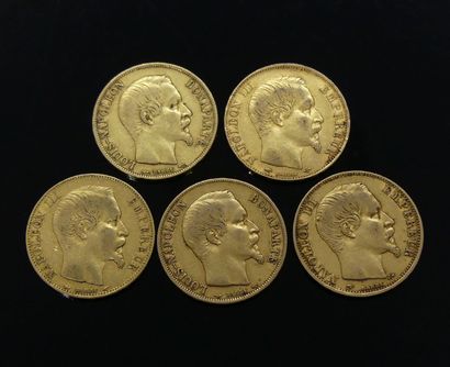 null CINQ PIECES de 20 francs or: Louis Napoléon Bonaparte 1852 (2) et Napoléon III...