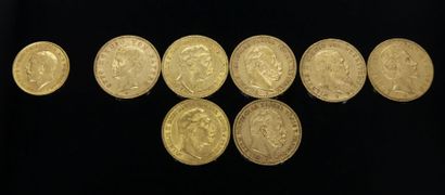 null HUIIT PIECES d'or: 7 pièces de 20 mark 1873 (2), 1885, 1894, 1895, 1897, 1900...