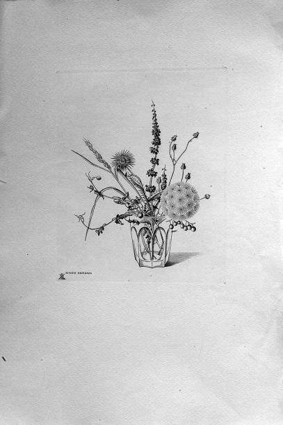 null Kiyoshi HASEGAWA (1891-1980). Fleurs des champs dans un verre (Printemps). Burin...