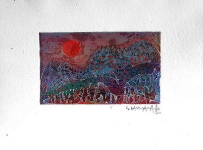 null Shoichi HASEGAWA (1929). Paysages au soleil couchant. Deux Lithographies en...