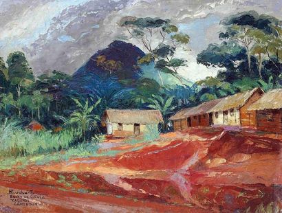 null Jean Marcel BUCHAILLE (1903-1986) Route d'Okala, Yaoundé, Cameroun. Huile sur...