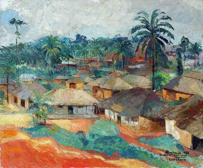 null Jean Marcel BUCHAILLE (1903-1986) Quartier Balileke, Yaoundé, Cameroun. Huile...