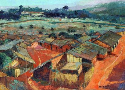 null Jean Marcel BUCHAILLE (1903-1986) Quartier Haoussa Yaoundé, Cameroun. Huile...