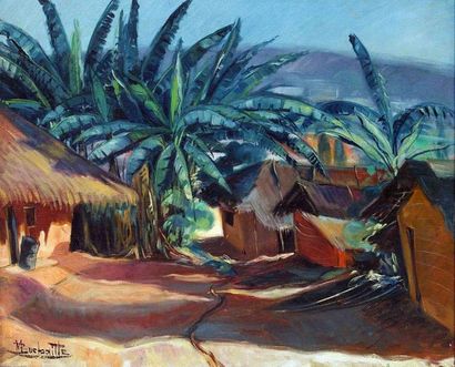 null Jean Marcel BUCHAILLE (1903-1986) Rue de village, Cameroun. Huile sur toile...
